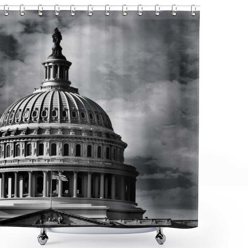 Personality  United States Capitol Building In Whashington DC With Flag Shower Curtains