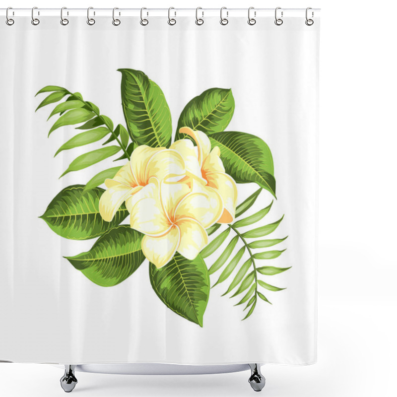 Personality  Tropical Flower Bouquet For Your Summer Holidays Card. Vector Illustration. Blossom Flowers For Invitation Card Over White Background. Shower Curtains