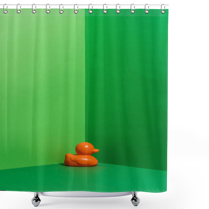 Personality  Childs Orange Rubber Duck Toy On Green Shower Curtains