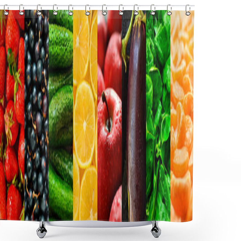 Personality  Juicy Ripe Vegetables And Fruits. Healthy Fresh Food. Vegetarianism And Veganism. Food Collage. Collage Of Vegetables. A Variety Of Plant Foods. Shower Curtains