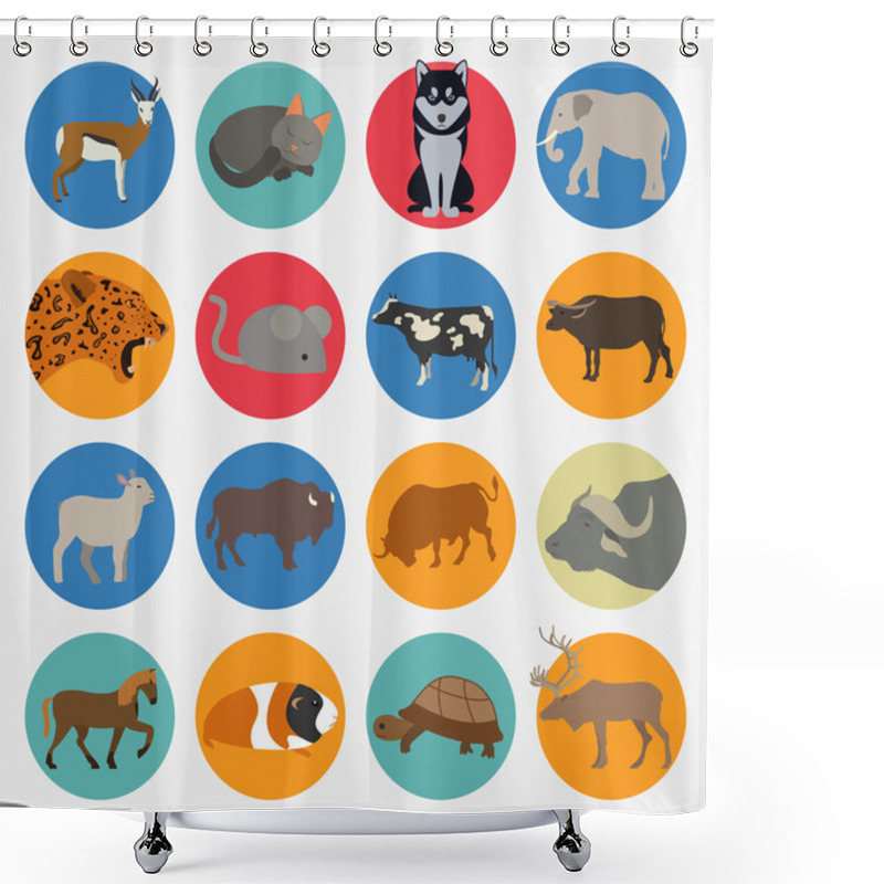 Personality  Animals Mammals Icon Set. Vector Flat Style Shower Curtains