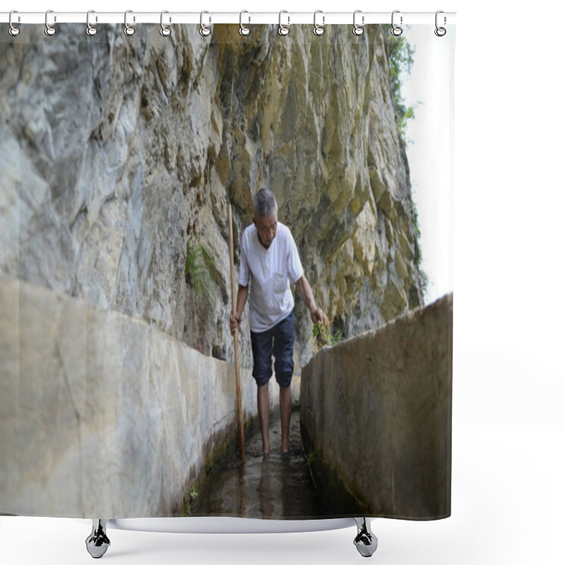 Personality  81-year-old Chinese Man Huang Dafa, Persuading And Then Leading Villagers To Chisel About 10 Kilometers Of Irrigation Channels Into The Vertical Sides Of Three Karst Mountains, Is Pictured On A Water Channel Along Cliffs In Caowangba Village, Shower Curtains