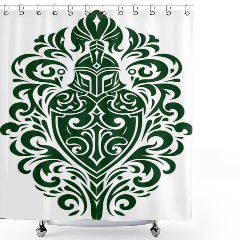 Personality  Medieval Knight Shield Helmet Design With Ornamental Vector Pattern Shower Curtains