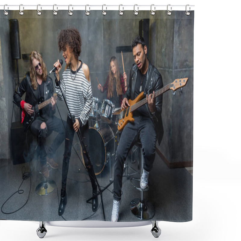 Personality  Rock Band Rehearsing In Studio Shower Curtains