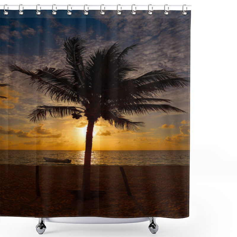 Personality  Caribbean Sunrise Palm Trees Riviera Maya Shower Curtains