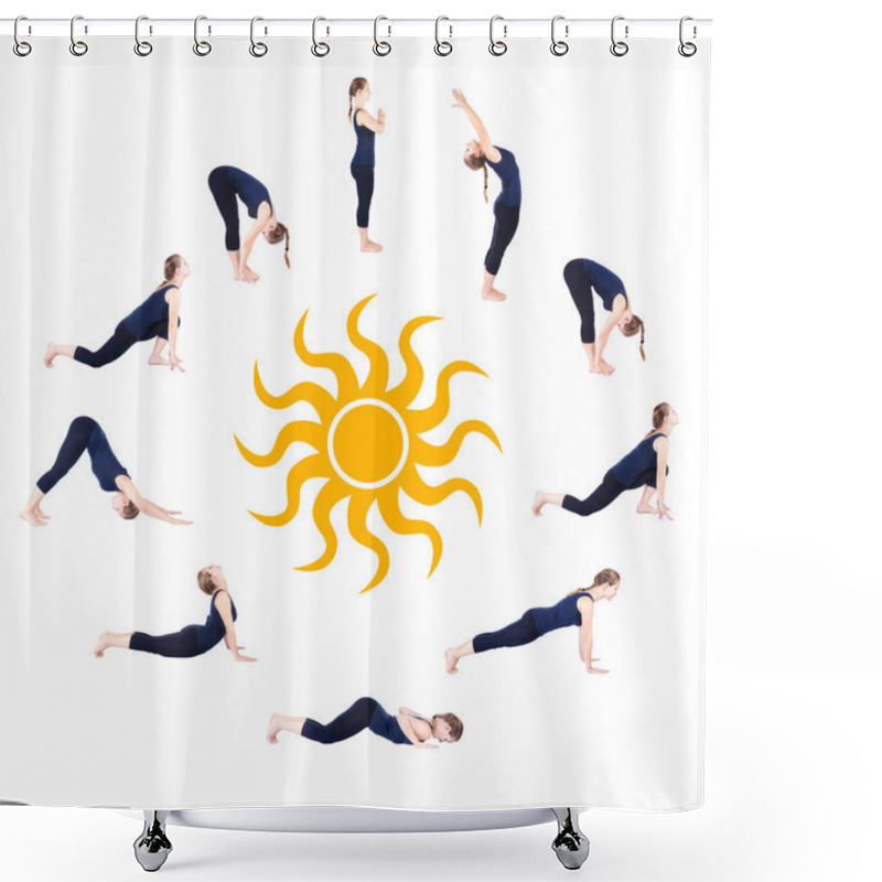 Personality  Steps Of Yoga Surya Namaskar Sun Salutation Shower Curtains