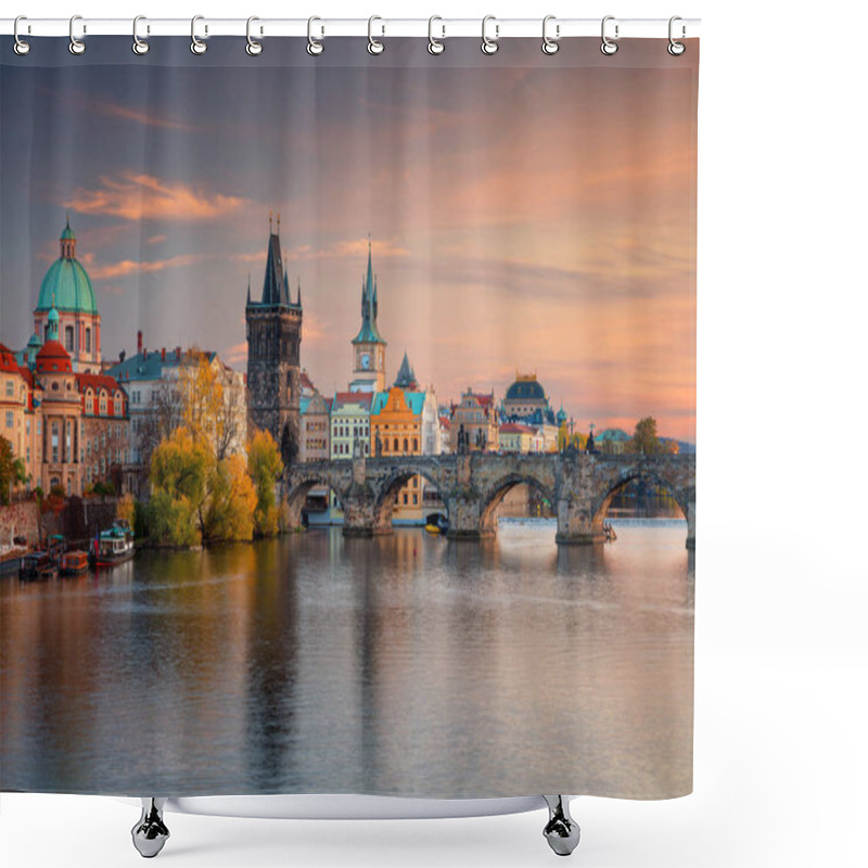 Personality  Prague, Czech Republic. Cityscape Image Of Famous Charles Bridge In Prague During Beautiful Autumn Sunset. Shower Curtains