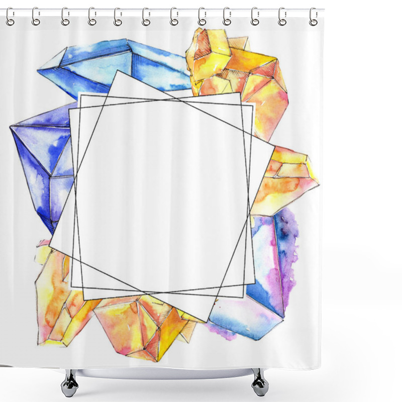 Personality  Colorful Diamond Rock Jewelry Mineral. Frame Border Ornament Square. Geometric Quartz Polygon Crystal Stone Mosaic Shape Amethyst Gem. Shower Curtains