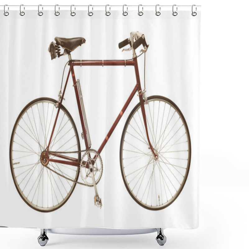 Personality  Vintage Seventies Maroon Touring Bicycle With One Fixed Gear Isolated On A White Background Shower Curtains