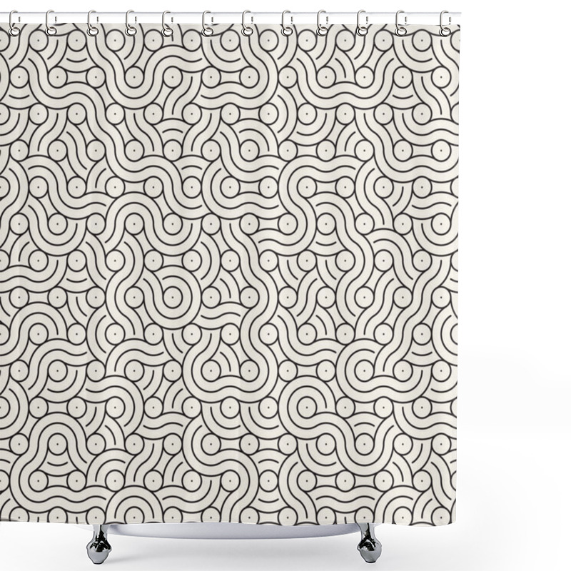 Personality  Wavy Circular Vector Seamless Pattern With Black And White Irregular Concentric Lines. Perfect Background For Modern And Trendy Designs. Shower Curtains