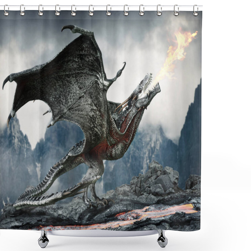 Personality  A Powerful Wyvern Dragon Showing His Force Near His Territory . 3d Rendering Shower Curtains