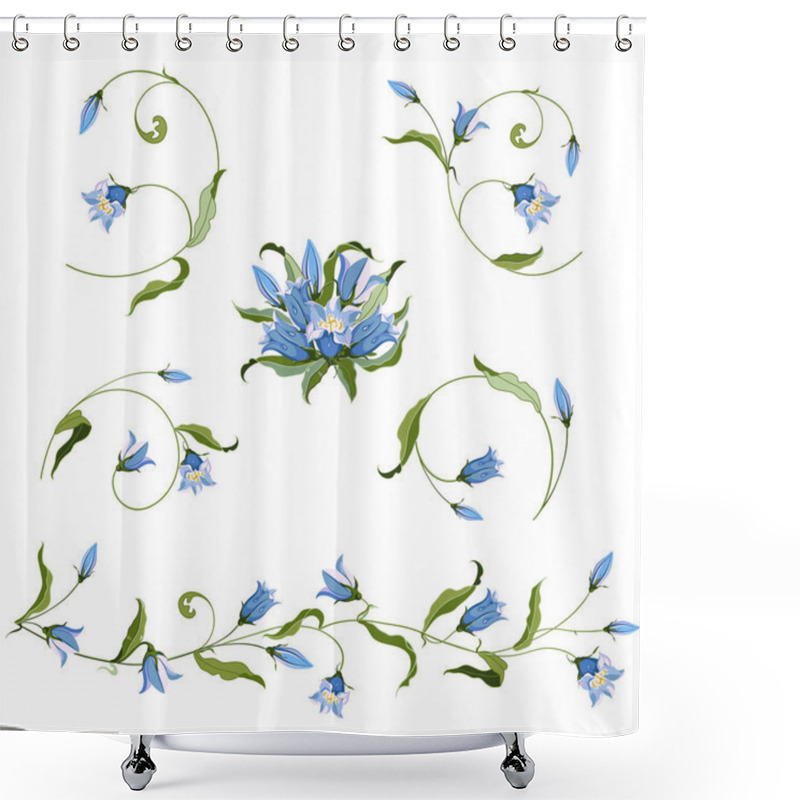 Personality  Collection Of Hand Drawn Blue Bell Flower, Composition Shower Curtains