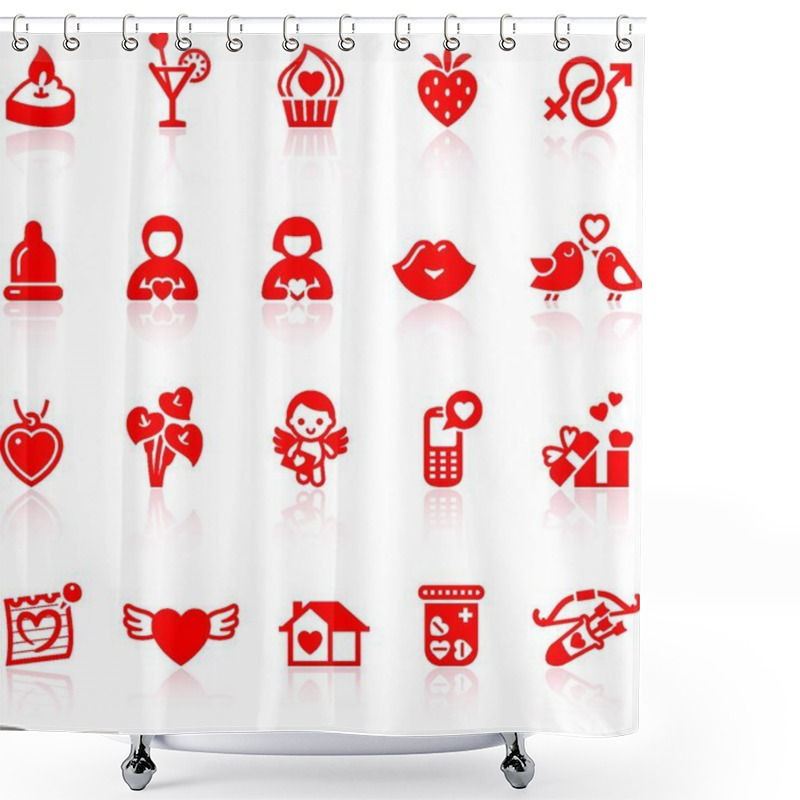 Personality  Set Valentine's Day Red Icons With Hearts Shower Curtains