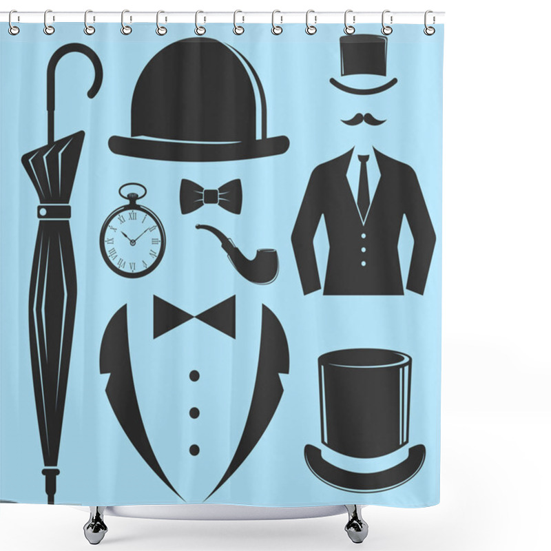 Personality  Vintage Style Design Hipster Gentleman Vector Illustration Black Silhouette Design Mustache Element. Shower Curtains