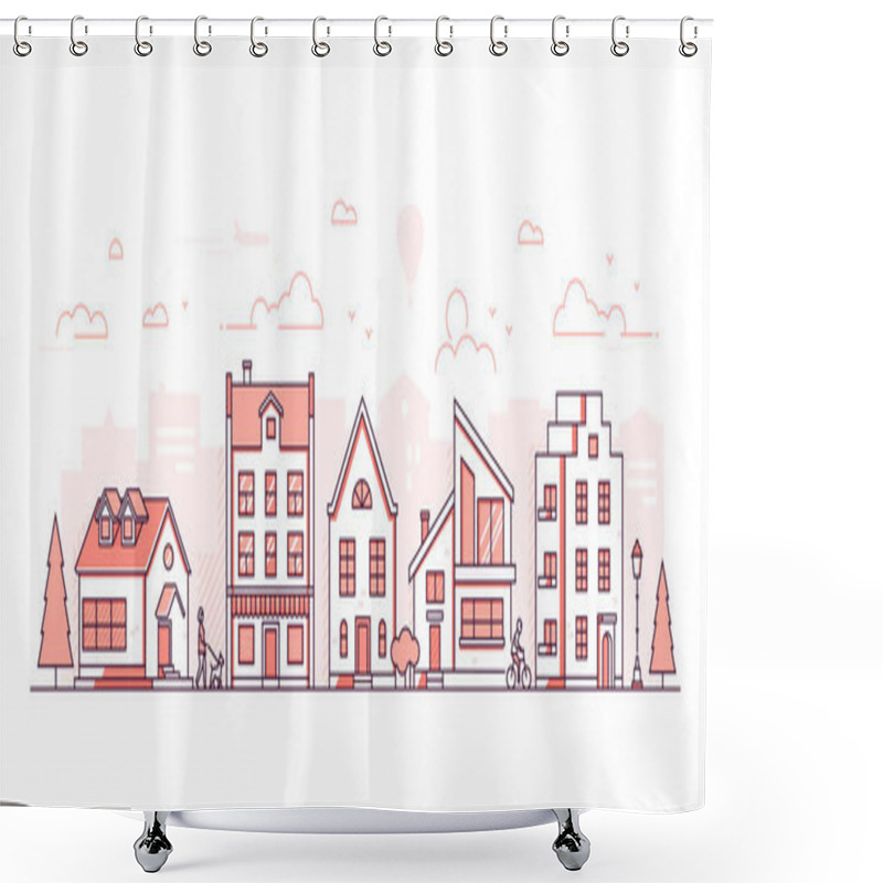 Personality  City Life - Modern Thin Line Design Style Vector Illustration Shower Curtains