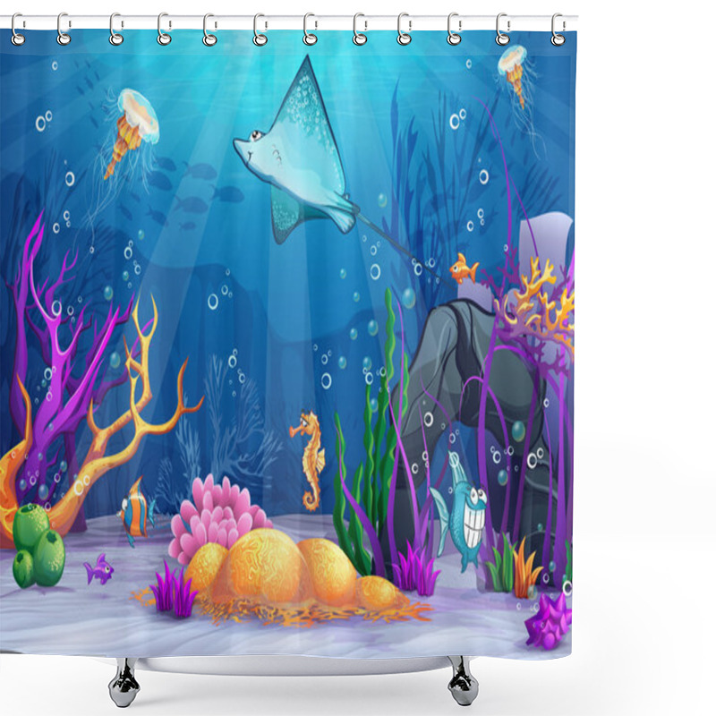 Personality  Underwater World With A Funny Fish And Fish Ramp Shower Curtains