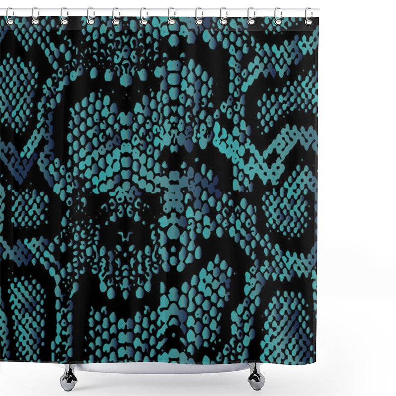 Personality  Full Seamless Snake Animal Skin Texture Pattern Vector. Blue Snake Leather Design For Textile Fabric Print. Snake Leather Pattern For Bag, Shoes, Tight, Dress And Fabric Printing. Shower Curtains