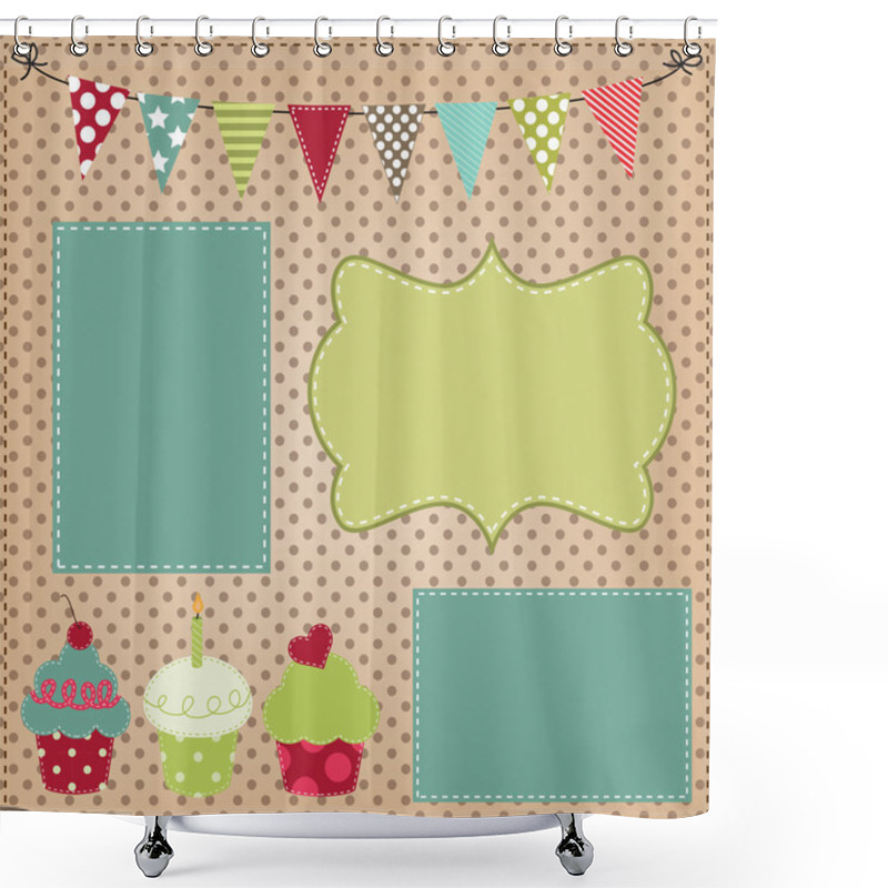 Personality  Cupcake Template With Bunting Or Flags Shower Curtains