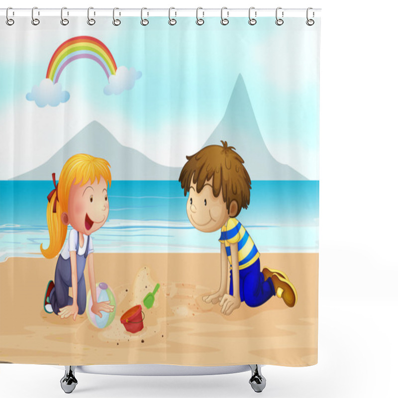 Personality  A Smiling Kids And A Rainbow Shower Curtains