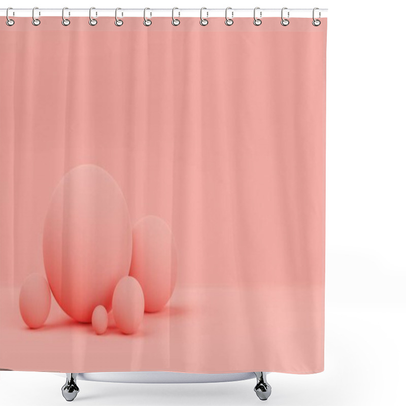 Personality  Group Of Pink Geometric Ball Sphere Primitives On Pink Background With Copy Space, Modern Minimal Concept Template, 3D Illustration Shower Curtains