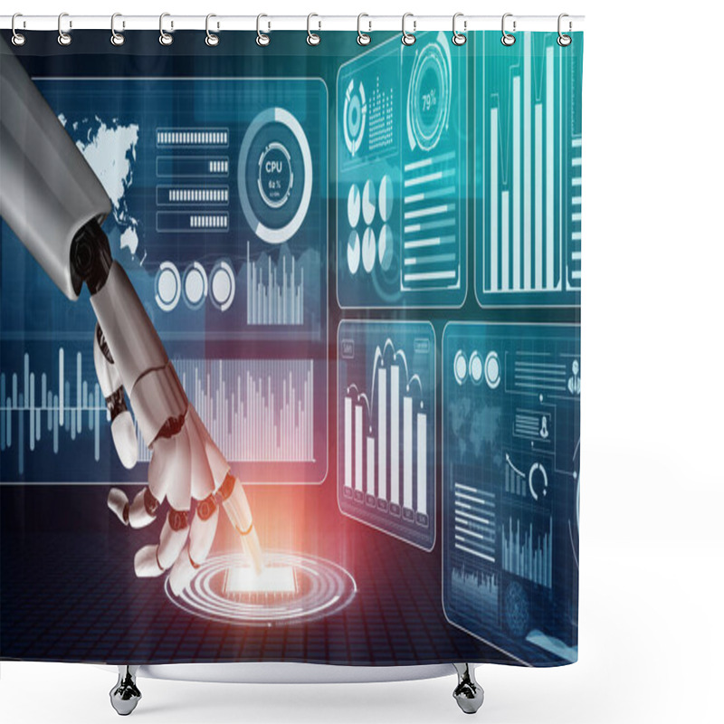 Personality  3D Rendering Futuristic Robot Technology Development, Artificial Intelligence AI, And Machine Learning Concept. Global Robotic Bionic Science Research For Future Of Human Life. Shower Curtains