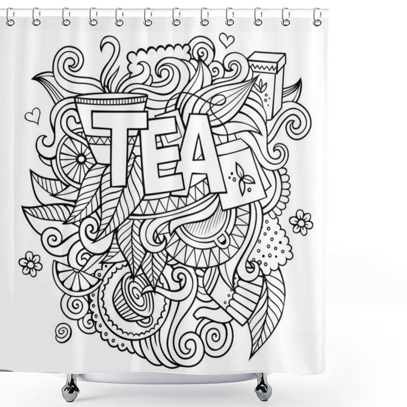 Personality  Tea Hand Lettering And Doodles Elements Background Shower Curtains