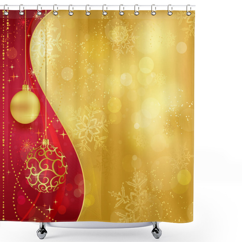 Personality  Red Golden Christmas Background With Baubles Shower Curtains