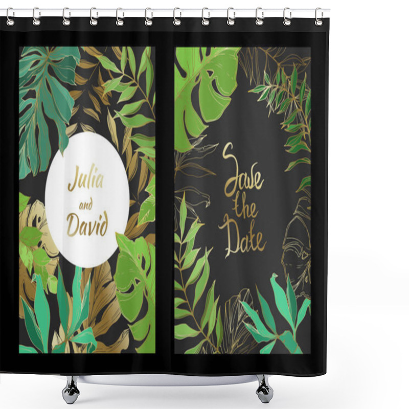 Personality  Vector Palm Beach Tree Leaves Jungle Botanical. Black And White Engraved Ink Art. Wedding Background Card Border. Shower Curtains