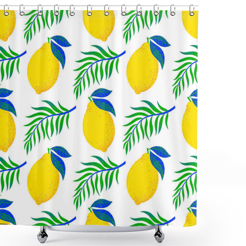 Personality  Vector Seamless Pattern With Hand Drawn Lemons And Leaves.Textile Design Texture. Fresh Vitamin Nutrition.Fruits Print Perfect For Prints,wrapping Paper,t-shirts,background Fill,social Media. Shower Curtains