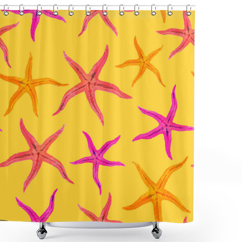 Personality  Watercolor Hand Paint  Seastar, Starfish Seamless Pattern For Textile, Wallpaper, Fabric, Summer Tropical Background. Shower Curtains