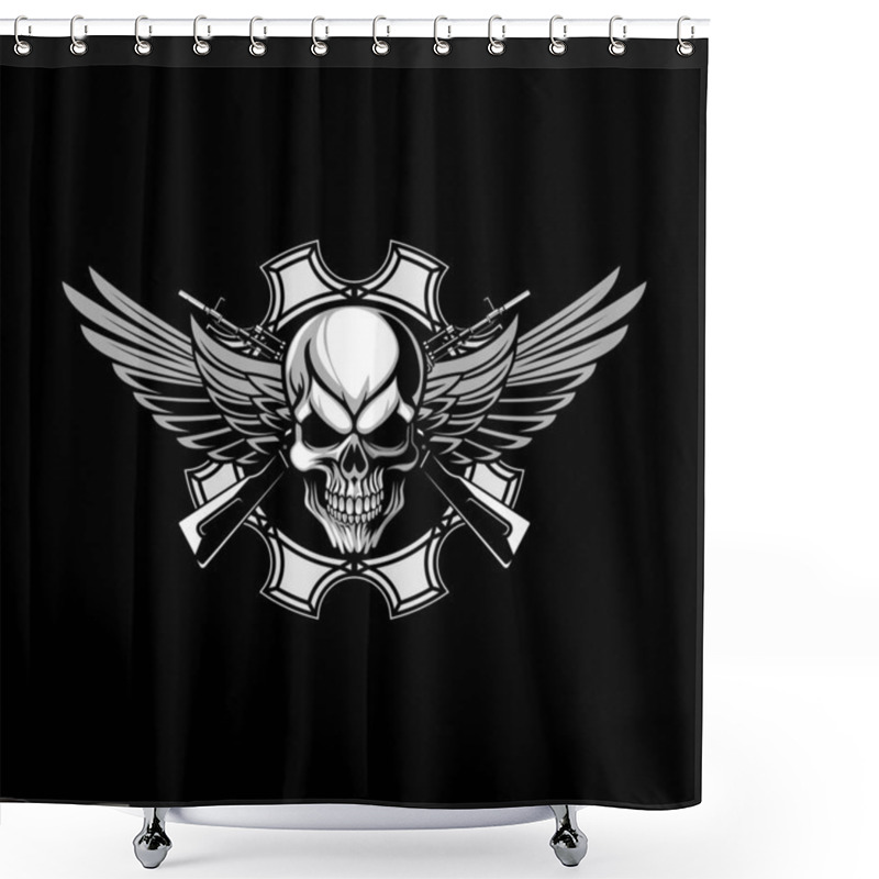 Personality  Military Theme Skull With Wing And Rifle Vector Logo Template Collection Shower Curtains