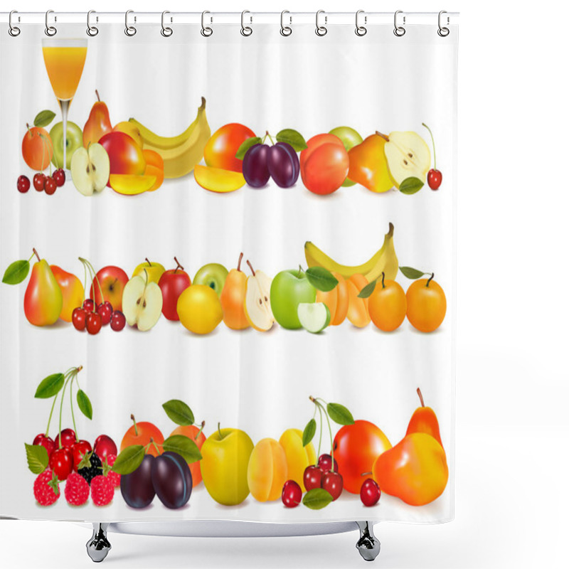 Personality  Three Fruit Design Borders Isolated On White. Vector. Shower Curtains