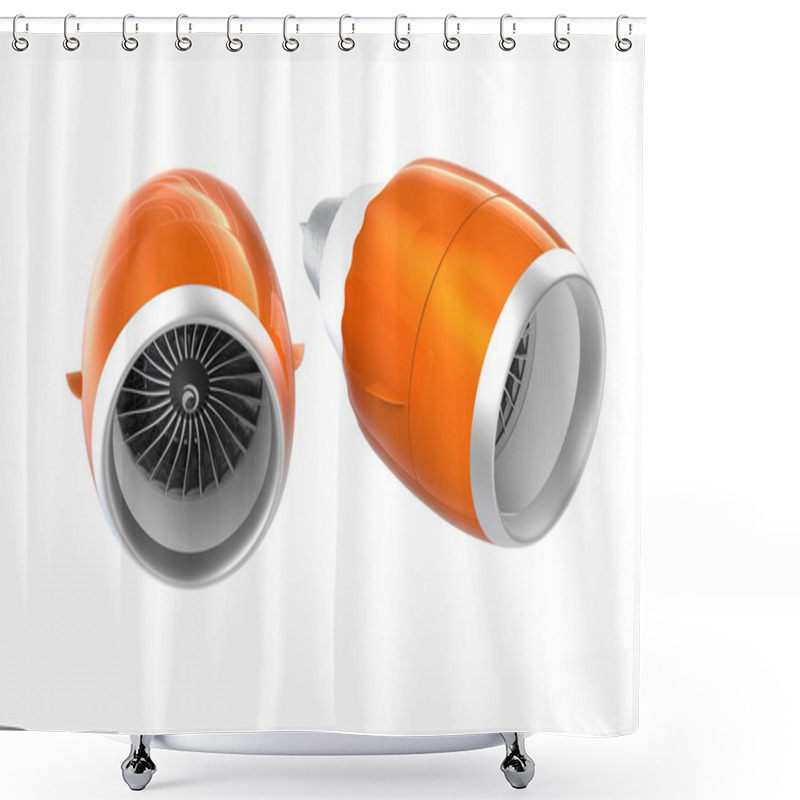 Personality  Two Jet Turbofan Engines With Orange Cowl Isolated On White Background. Shower Curtains