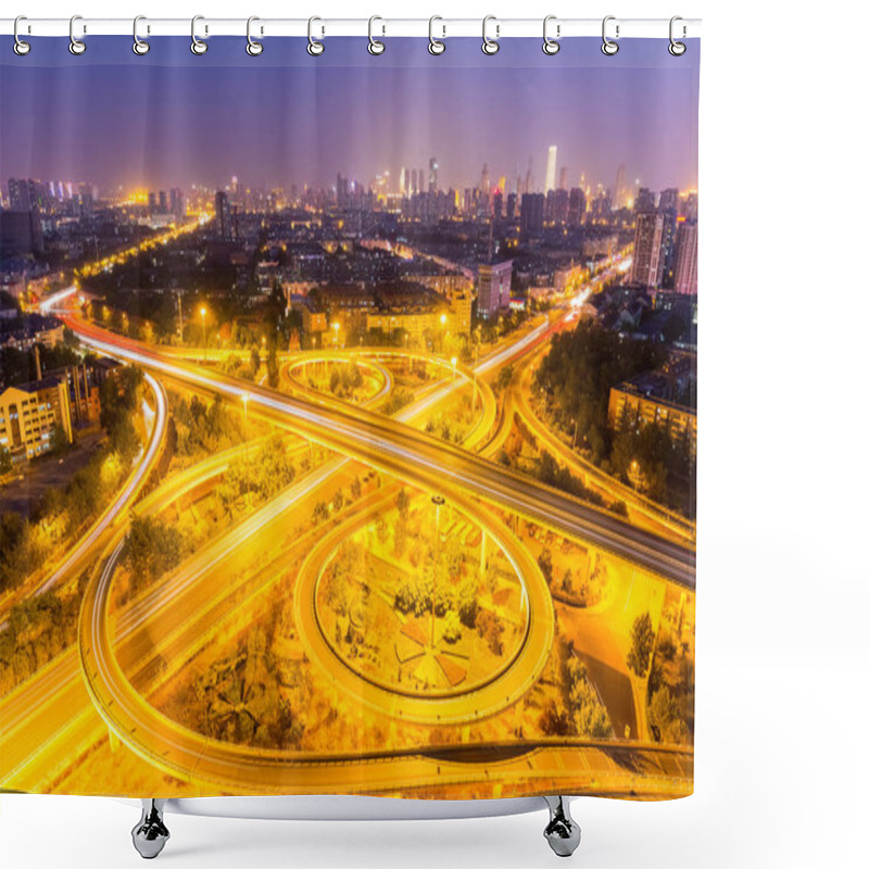 Personality  City Overpass In Tianjin At Night Shower Curtains