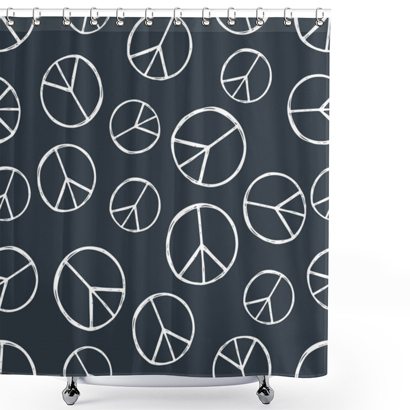 Personality  Seamless Pattern With  Hand Drawn Hippie Peace Symbol. Hippy Pacific Sign. Shower Curtains