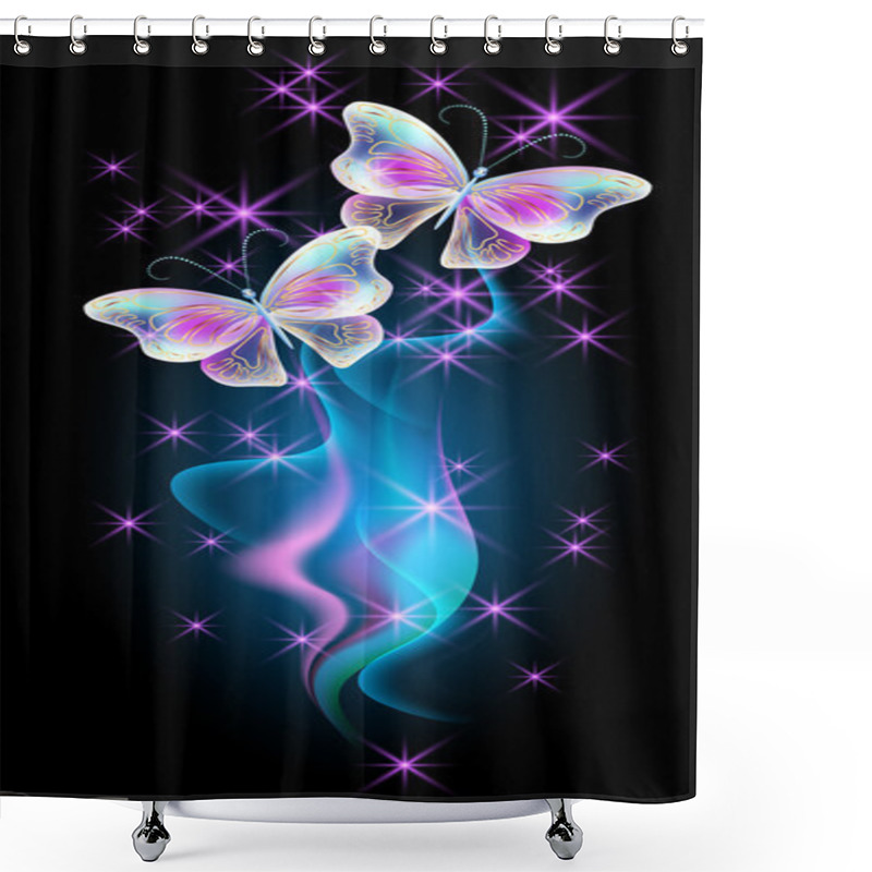 Personality  Butterflies With Glowing Firework Shower Curtains