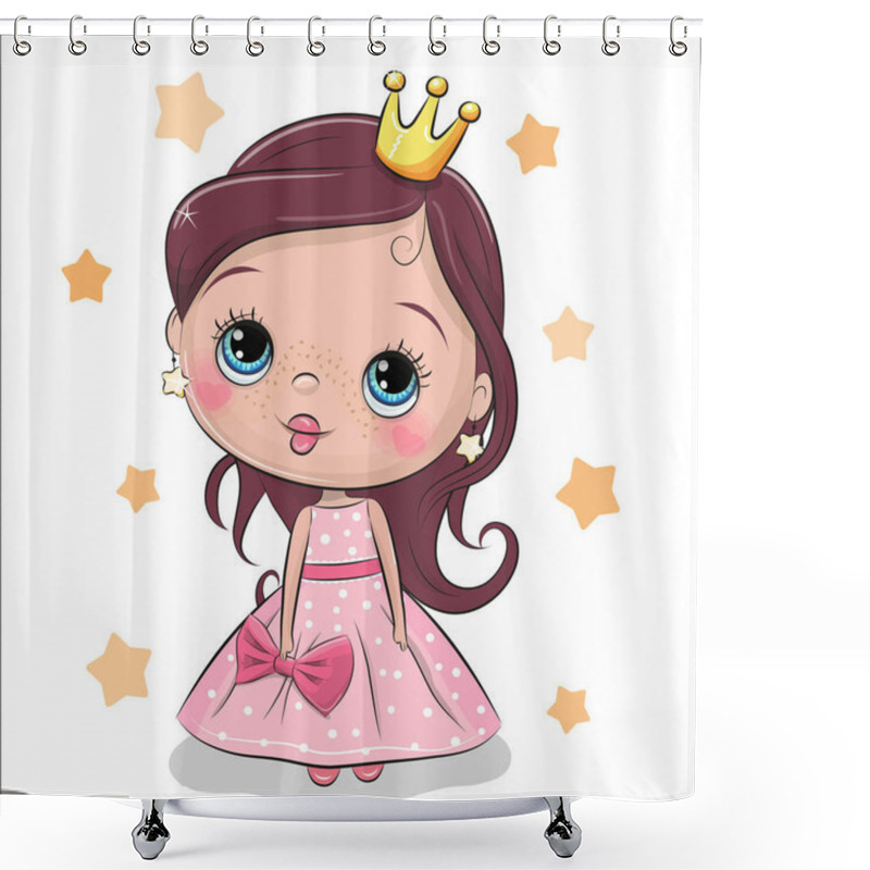 Personality  Greeting Card With Cute Cartoon Fairy Tale Princess On A Stars Background Shower Curtains