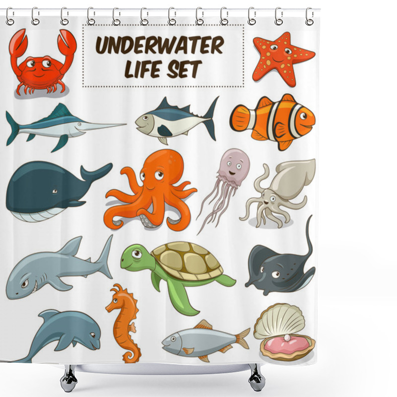 Personality  Cartoon Underwater Animals Set Vector Shower Curtains