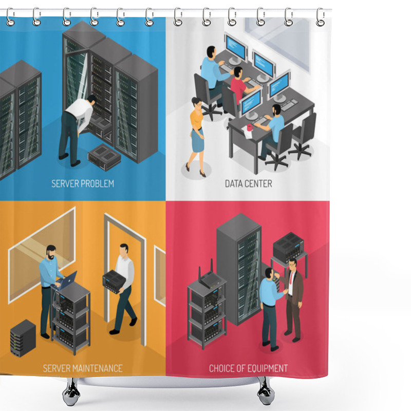 Personality  Datacenter 2x2 Isometric Design Concept Shower Curtains