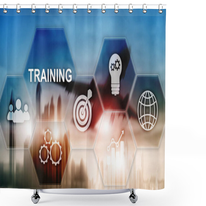 Personality  Business Training Concept. Training Webinar E-learning. Financial Technology And Communication Concept Shower Curtains