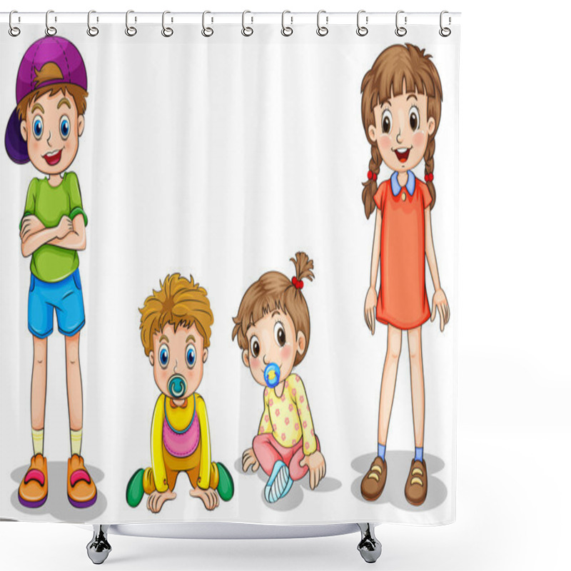 Personality  Two Kids And Two Infants Shower Curtains