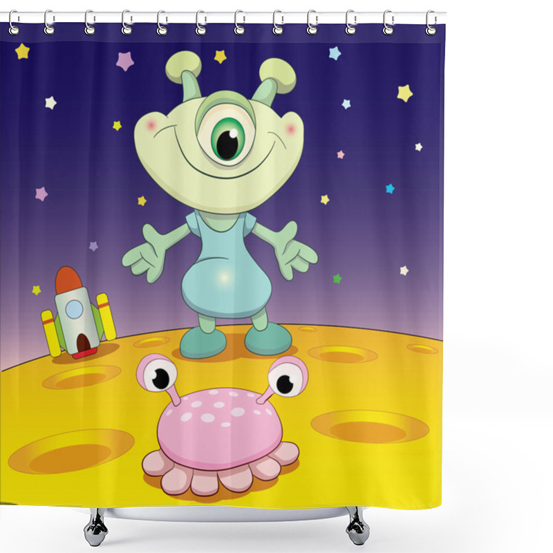 Personality  Cartoon    Merry   Martian Shower Curtains