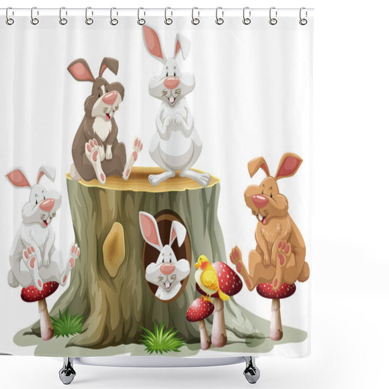 Personality  Five Rabbits Sitting On Log Shower Curtains