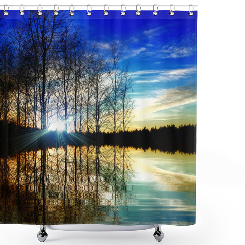 Personality  Sunset Over Lake Shower Curtains