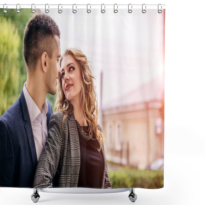 Personality   Woman Looking Lovely At Handsome Man Shower Curtains