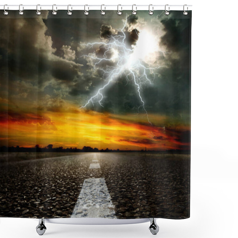 Personality  Asphalt Road And Sky Shower Curtains