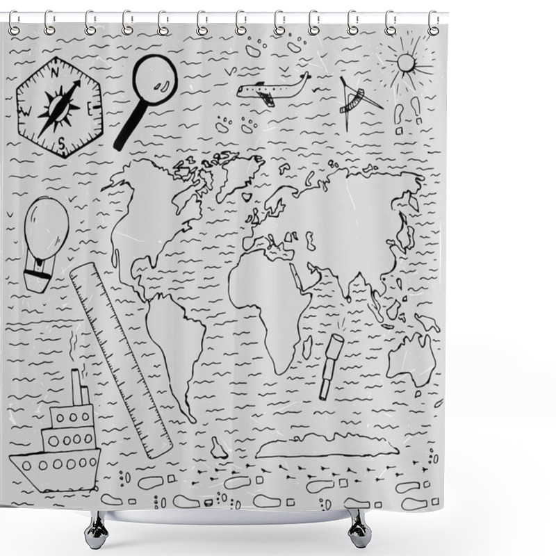 Personality  World Hand Drawn Map Shower Curtains