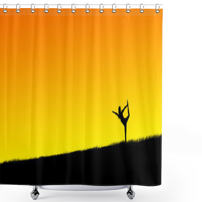 Personality  Silhouette Of A Beautiful Girl Practicing Yoga In The Sunset Shower Curtains