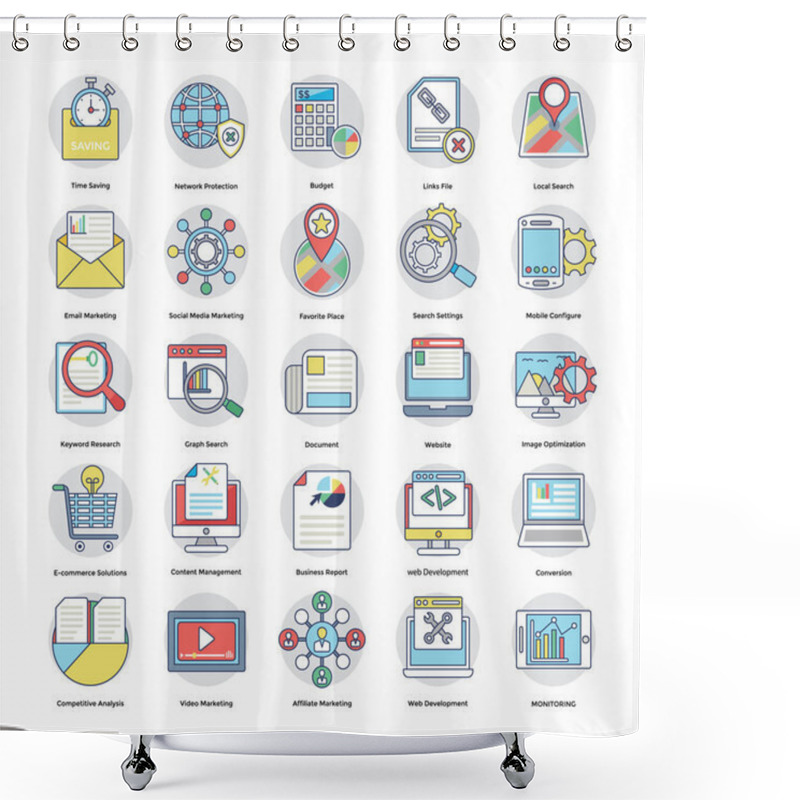 Personality  Digital And Internet Marketing Flat Circular Icons Set 2 Shower Curtains