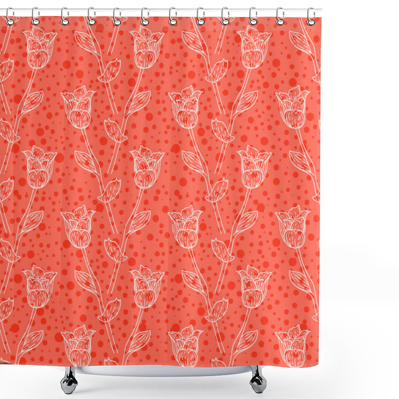 Personality  Seamless Floral Pattern With Tulips Shower Curtains